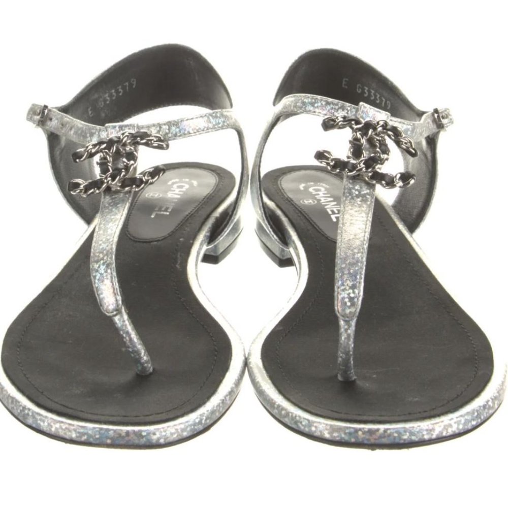 Chanel Interlocking CC Logo T-Strap Sandals Size 36.5C - Used